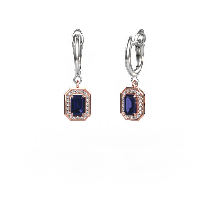 Oorhangers Dodie 1 585 rosé goud saffier 6x4 mm