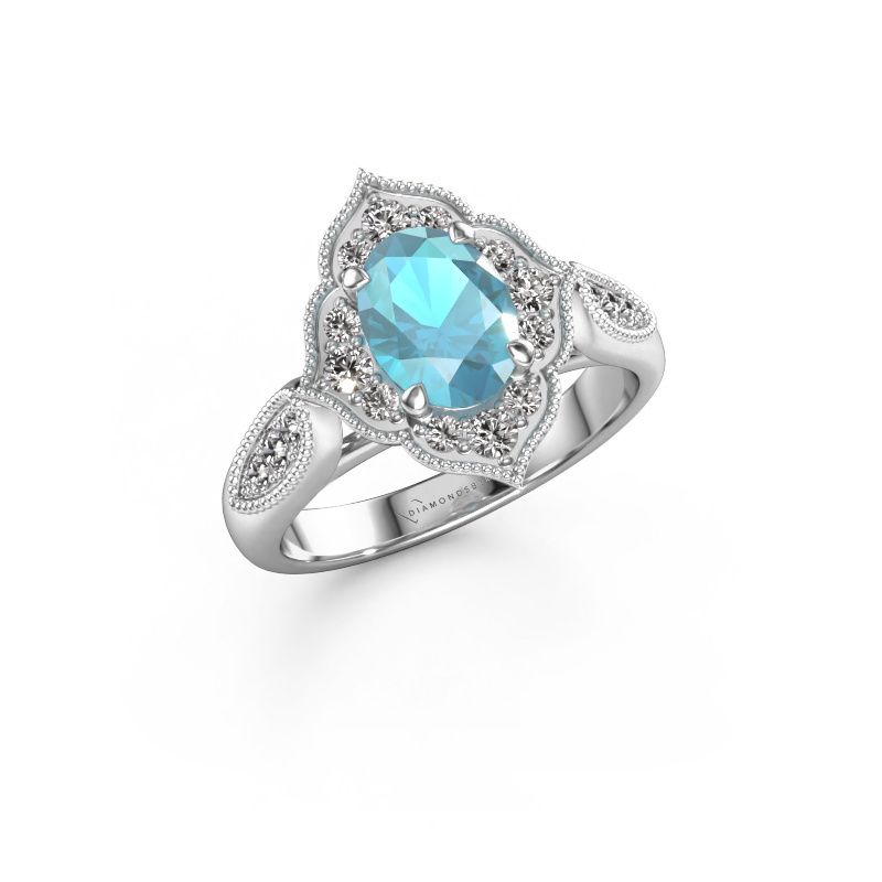 Verlobungsring Rosan 950 Platin Blau Topas 8x6 mm
