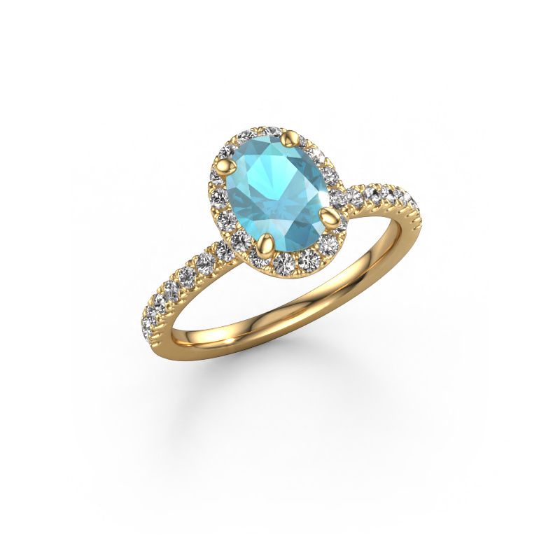 Verlovingsring Miranda OVL 585 goud blauw topaas 8x6 mm
