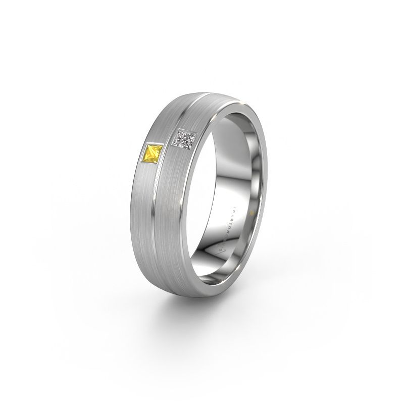 Wedding ring WH0250L26BM 585 white gold yellow sapphire ±6x2 mm