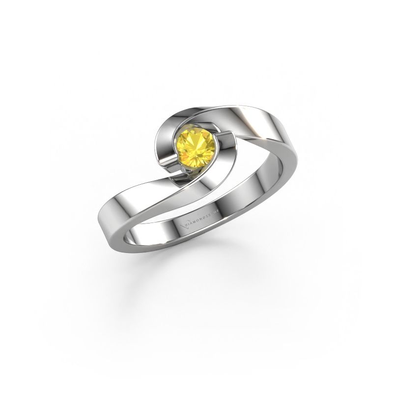 Engagement ring Sheryl 585 white gold yellow sapphire 3.7 mm