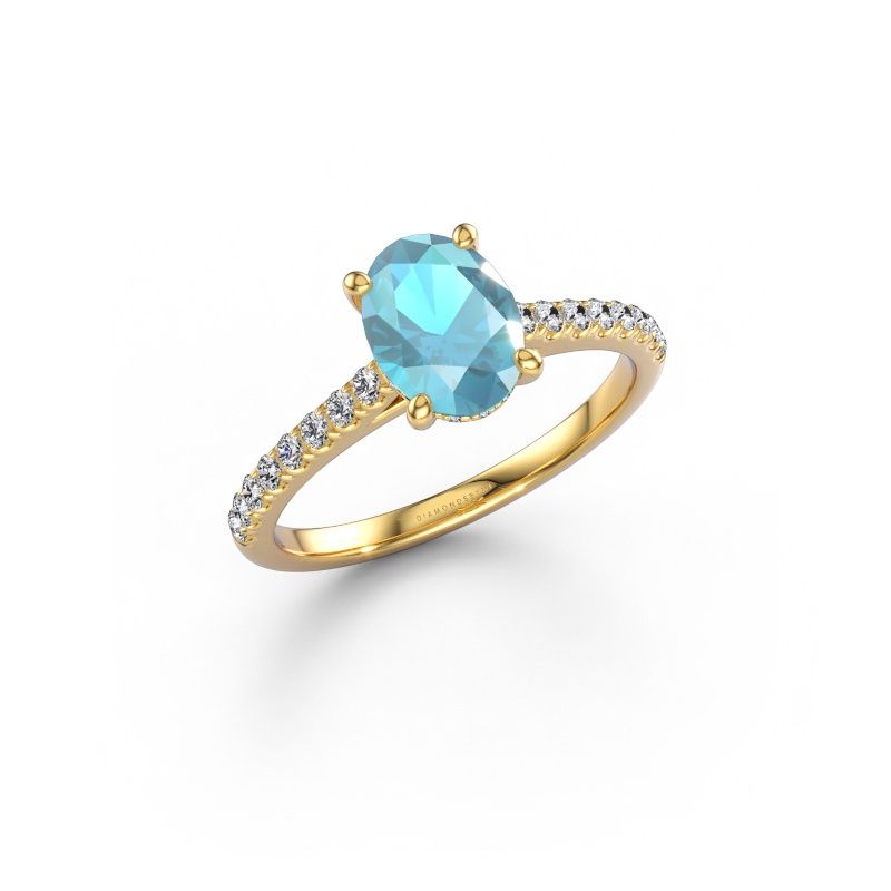 Bague de fiançailles Sophie OVL 585 or jaune topaze bleue 8x6 mm