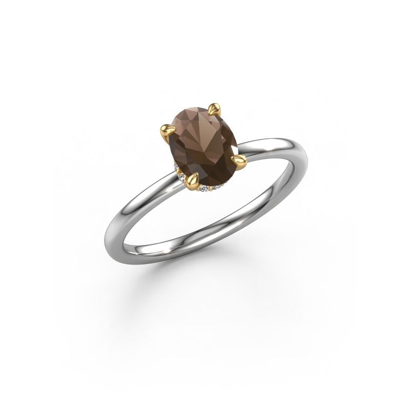 Verlovingsring Crystal OVL 3 585 witgoud rookkwarts 7,5x5,5 mm