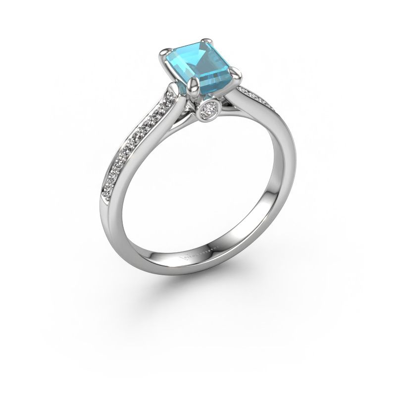 Bague de fiançailles Valorie eme 2 950 platine topaze bleue 6.5x4.5 mm