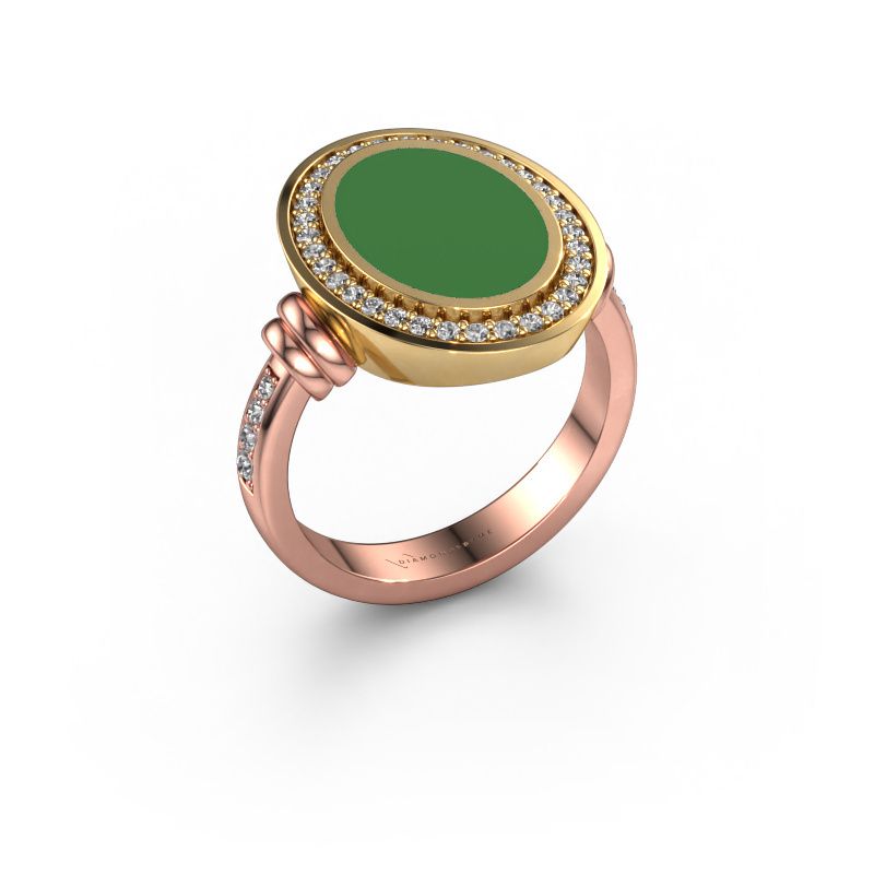 Heren ring Servie 3 585 rosé goud groene emaille 14x10 mm