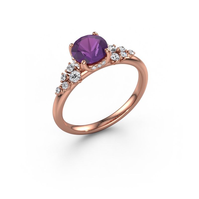 Verlovingsring Emma RND 585 rosé goud amethist 6.5 mm