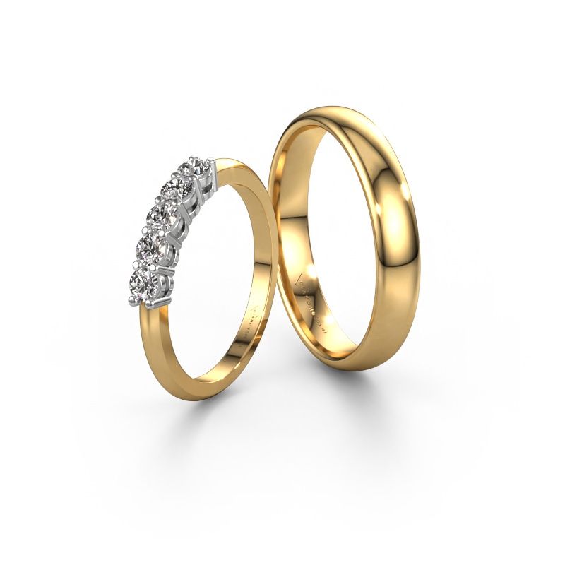 Wedding rings set WHR0174LM34AP ±4x1.7 mm 14 Carat gold lab-grown diamond 0.10 crt
