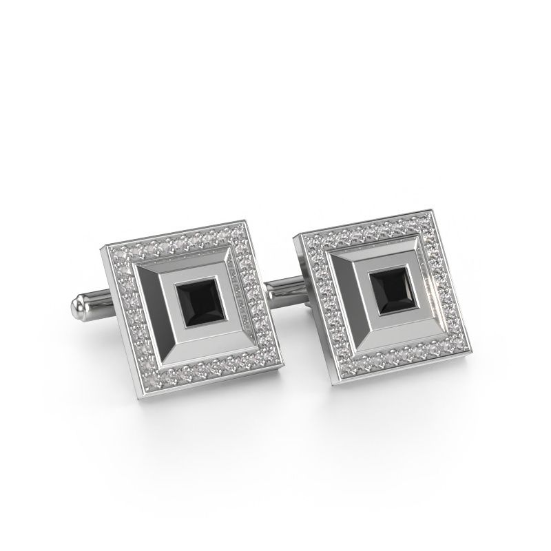 Boutons de manchettes Joris 585 or blanc diamant noir 1.62 crt