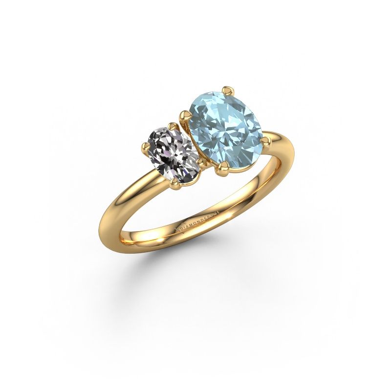 Engagement ring Toi et Moi OVL-OVL 585 gold blue lab grown diamond 8x6 mm