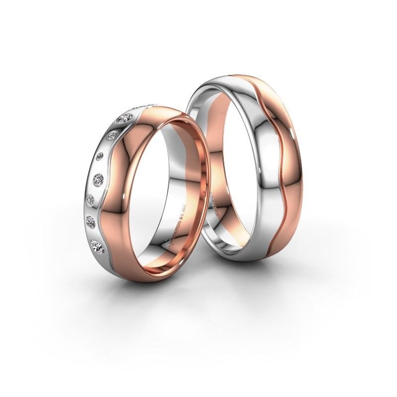 Image of Wedding rings set WH0717L36AP ±6x1.7 mm 14 Carat white gold diamond 0.03 crt