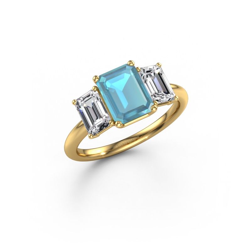 Bague de fiançailles Sandra 585 or jaune topaze bleue 8x6 mm