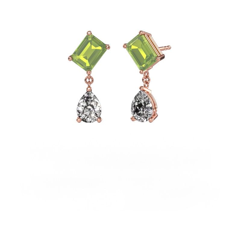 Boucles d'oreilles Toi et Moi EME PER 585 or rose péridot 8x6 mm