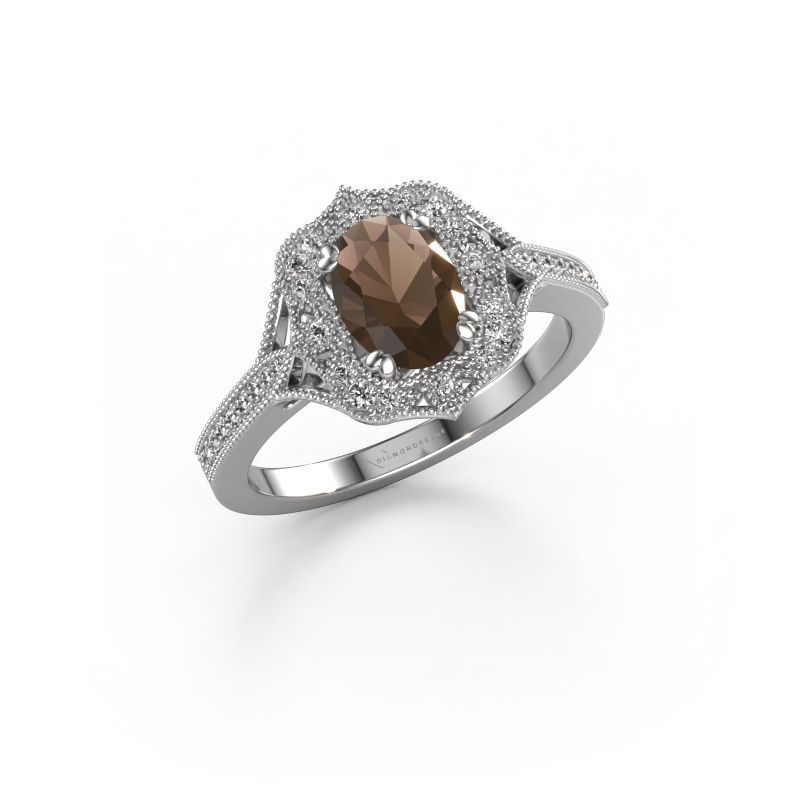 Engagement ring Loni 585 white gold smokey quartz 7,5x5,5 mm