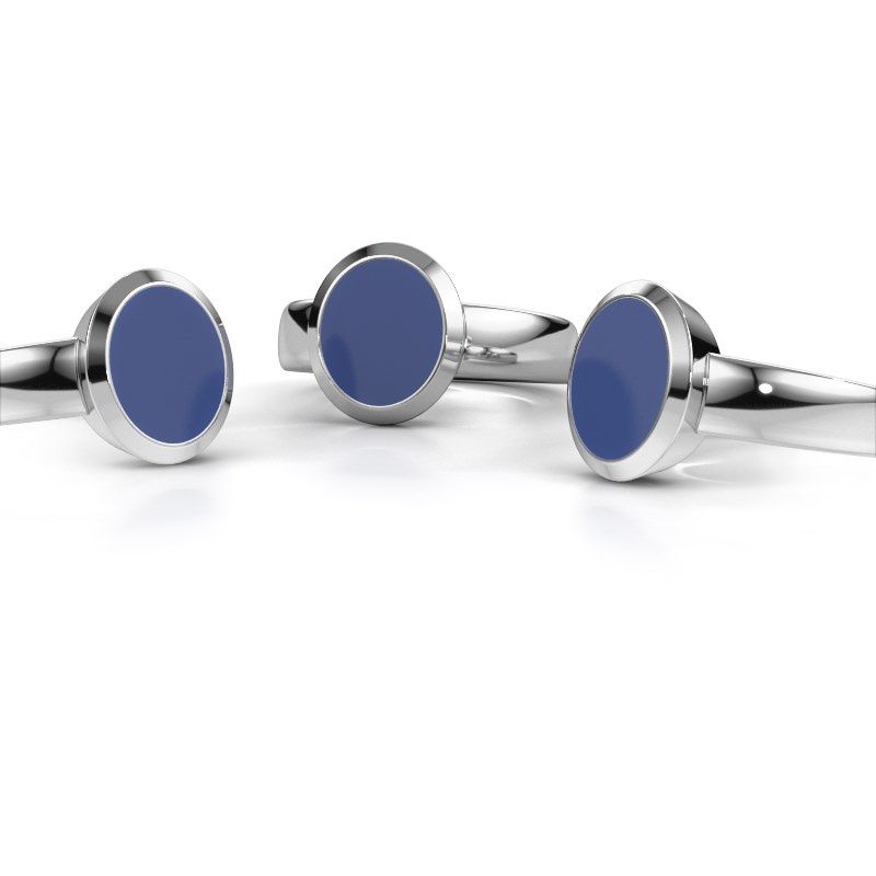 Afbeelding van Zegelring Oscar 2<br/>585 witgoud<br/>blauwe emaille 11x9 mm