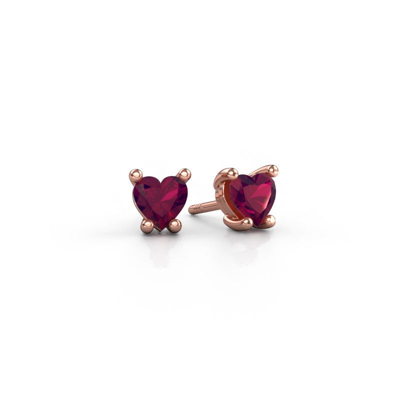 Earrings Sam Heart 585 rose gold rhodolite 5 mm