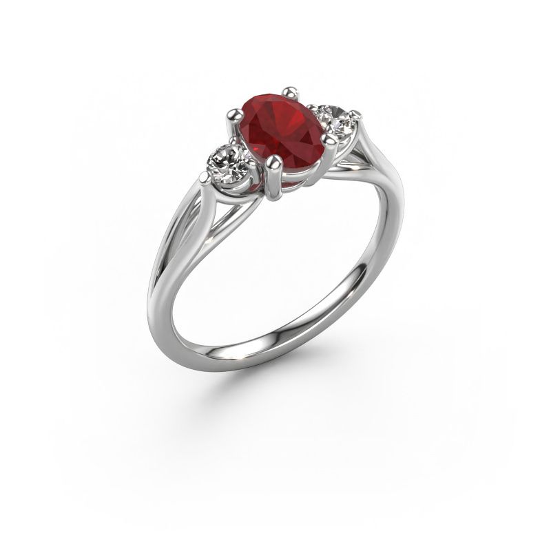 Verlovingsring Amie OVL 950 platina robijn 7x5 mm