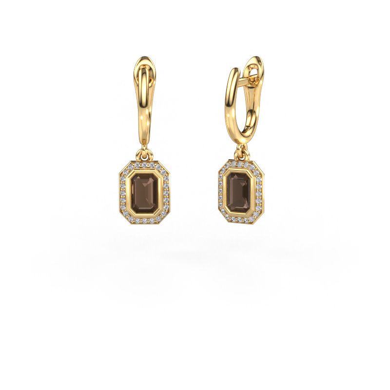 Drop earrings Noud EME 585 gold smokey quartz 6x4 mm