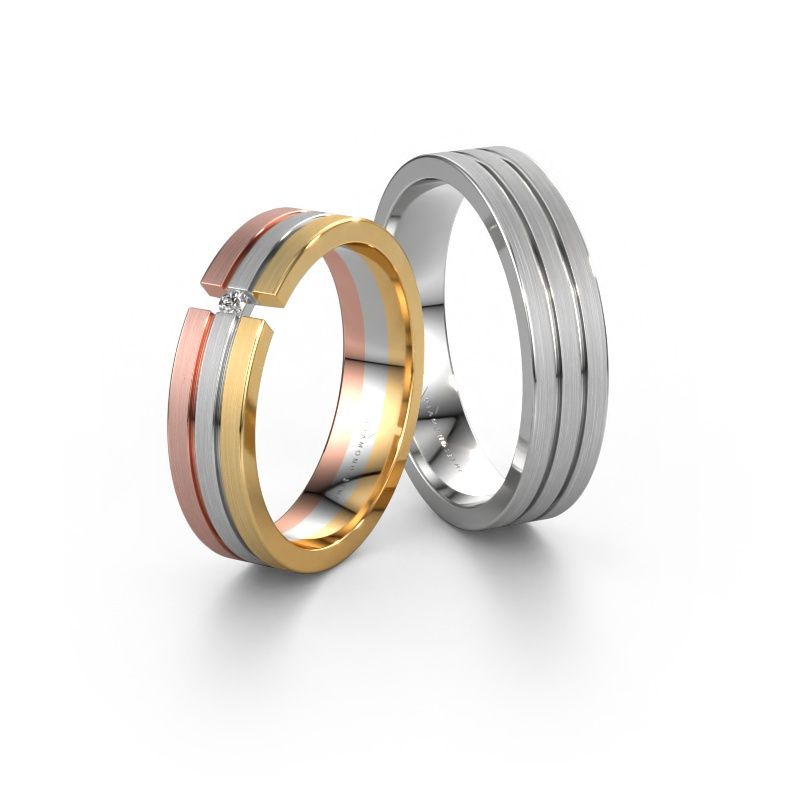 Alliances set WH0402LM15AM ±5 x 1,7 mm 14 Carat or blanc diamant 0.02 crt