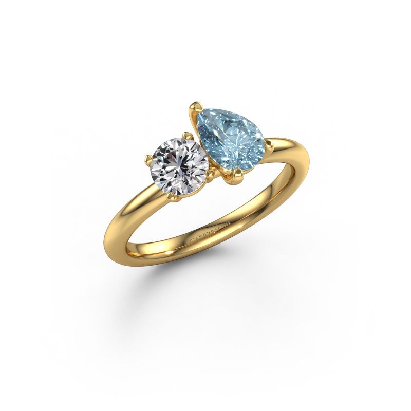Engagement ring Toi et Moi PER-RND 585 gold blue lab grown diamond 7x5 mm