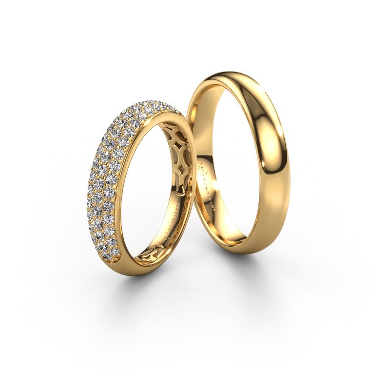 Eheringe set Sunflower ±4x3 mm 14 Karat Gold Diamant 0.012 crt