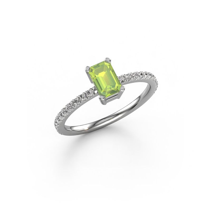 Bague de fiançailles Denita 2 EME 585 or blanc péridot 6x4 mm