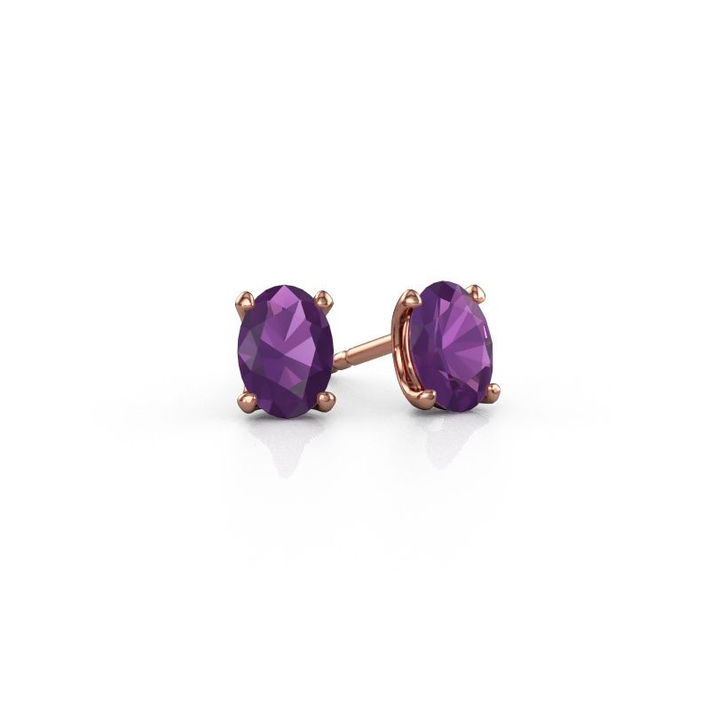 Clous d'oreilles Sam OVL 585 or rose améthyste 7x5 mm