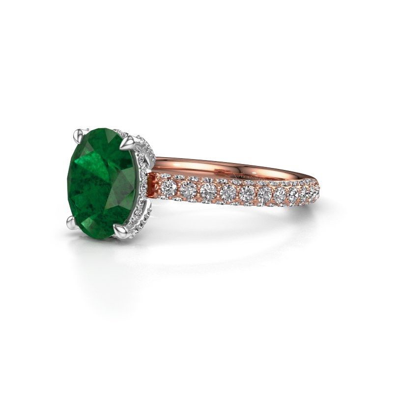Image of Engagement ring saskia 2 ovl<br/>585 rose gold<br/>Emerald 9x7 mm