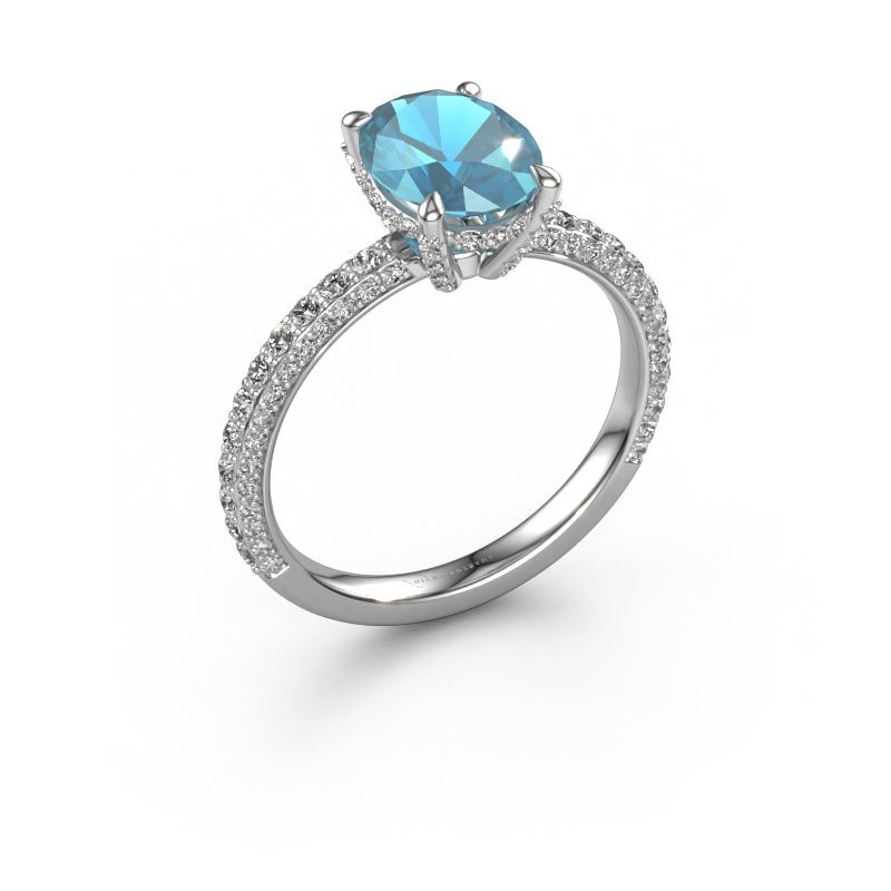 Verlovingsring Saskia 2 OVL 950 platina blauw topaas 9x7 mm