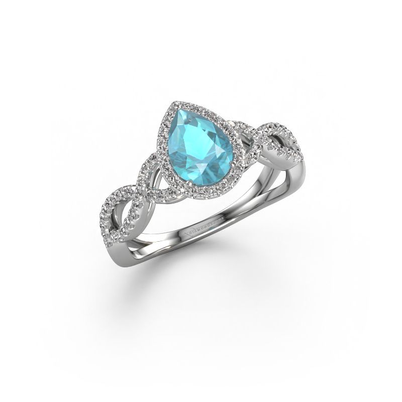 Bague de fiançailles Dionne pear 585 or blanc topaze bleue 7x5 mm