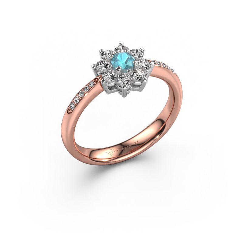 Verlovingsring Camille 2 585 rosé goud blauw topaas 3.4 mm