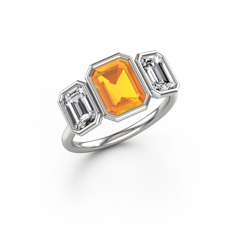 Verlovingsring Lavon 3 EME 585 witgoud citrien 8x6 mm