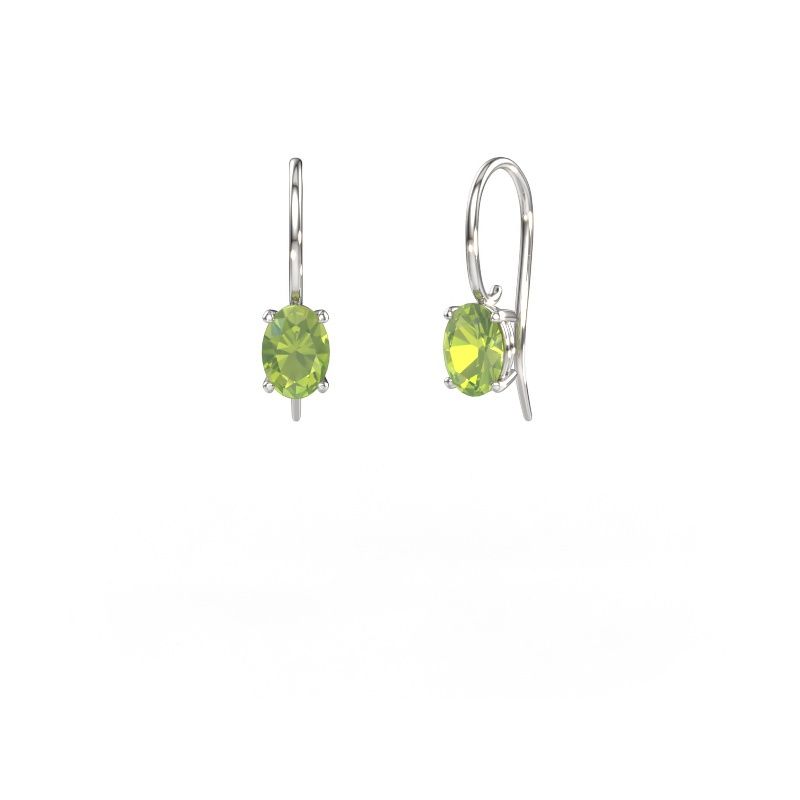 Pendants d'oreilles Cleo OVL 585 or blanc péridot 7x5 mm