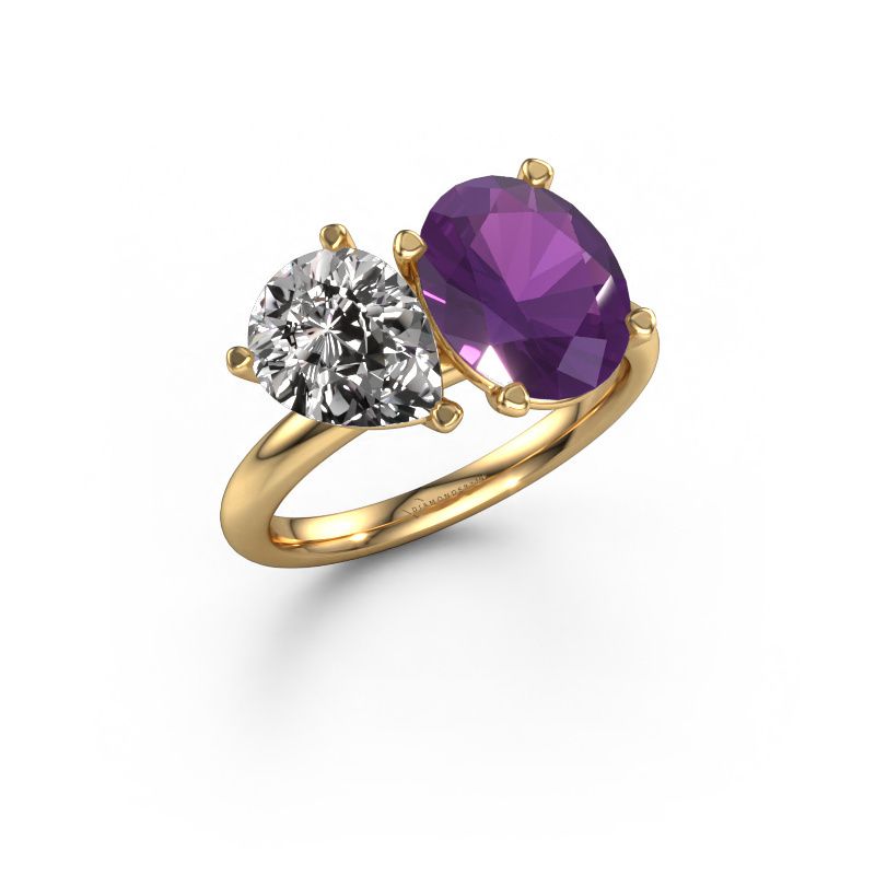 Engagement ring Toi et Moi OVL-PER 585 gold amethyst 8x6 mm