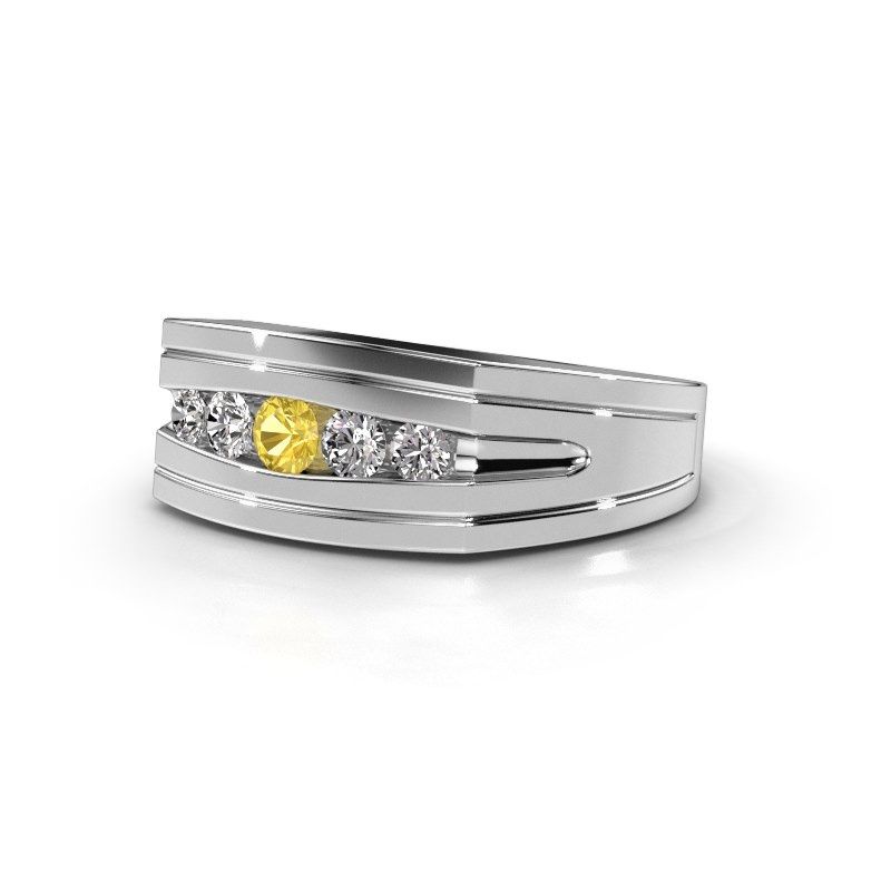 Image de Bague pour homme Huub<br/>585 or blanc<br/>Saphir jaune 3.7 mm