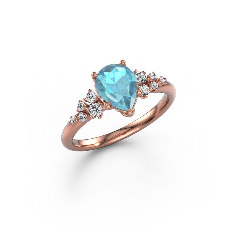 Bague de fiançailles Emma PER 585 or rose topaze bleue 8x6 mm
