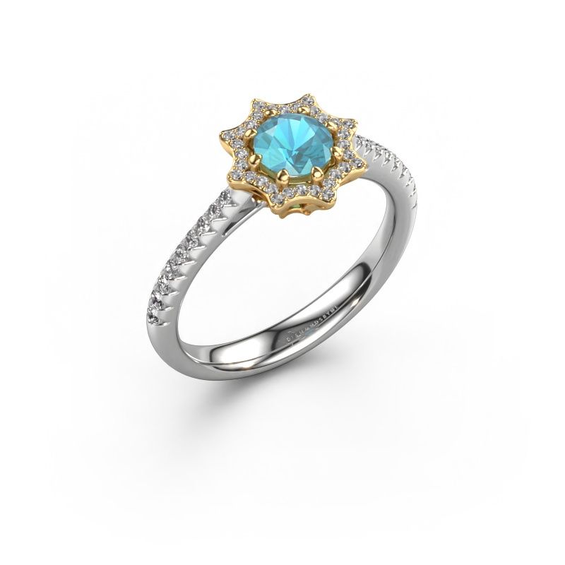 Verlobungsring Zena 585 Weißgold Blau Topas 5 mm