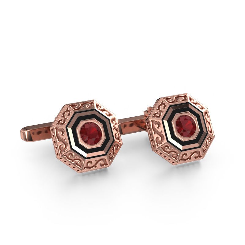 Manchetknopen Dion 585 rosé goud robijn 5 mm