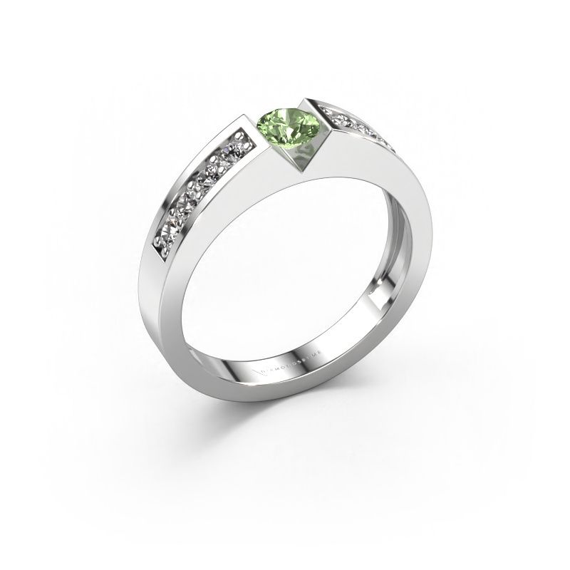 Engagement ring Lizzy 2 585 white gold green lab grown diamond 4.2 mm