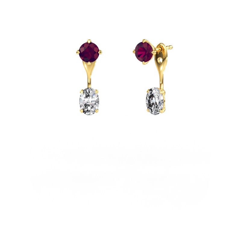 Drop earrings Kate RND-OVL 585 gold rhodolite 5 mm