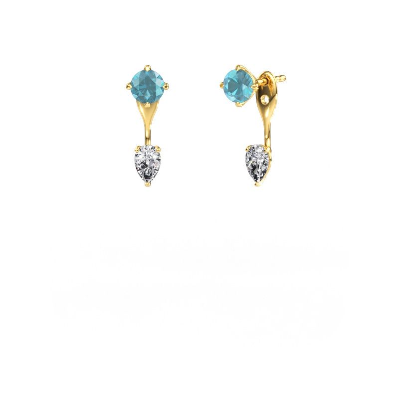 Drop earrings Kate RND-PER 585 gold blue topaz 5 mm