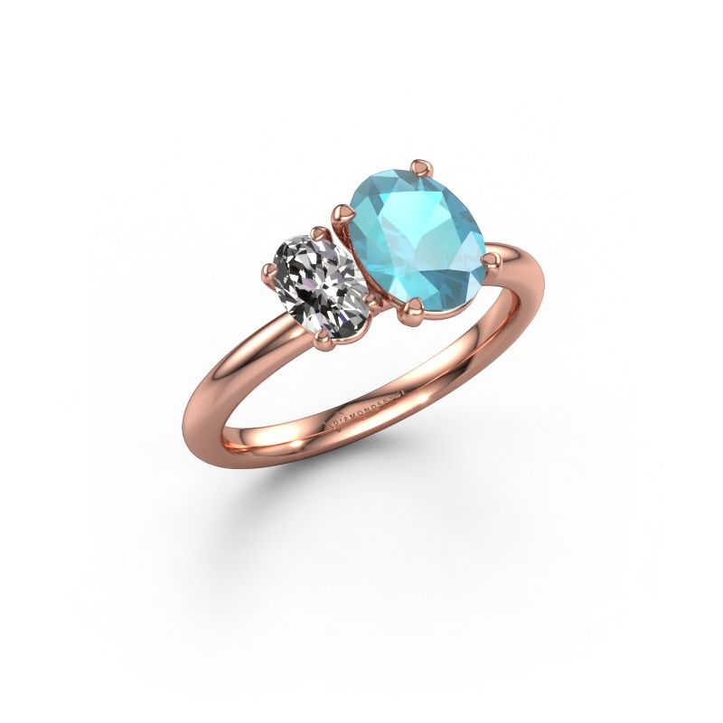 Verlovingsring Toi et Moi OVL-OVL 585 rosé goud blauw topaas 8x6 mm