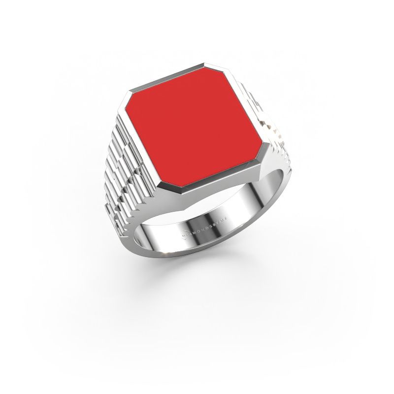 Signet ring Brent 3 950 platinum red enamel 14x12 mm
