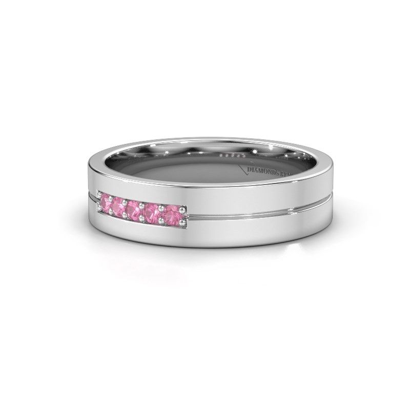 Image of Wedding ring WH0211L15AP<br/>585 white gold ±5x1.7 mm<br/>Pink sapphire