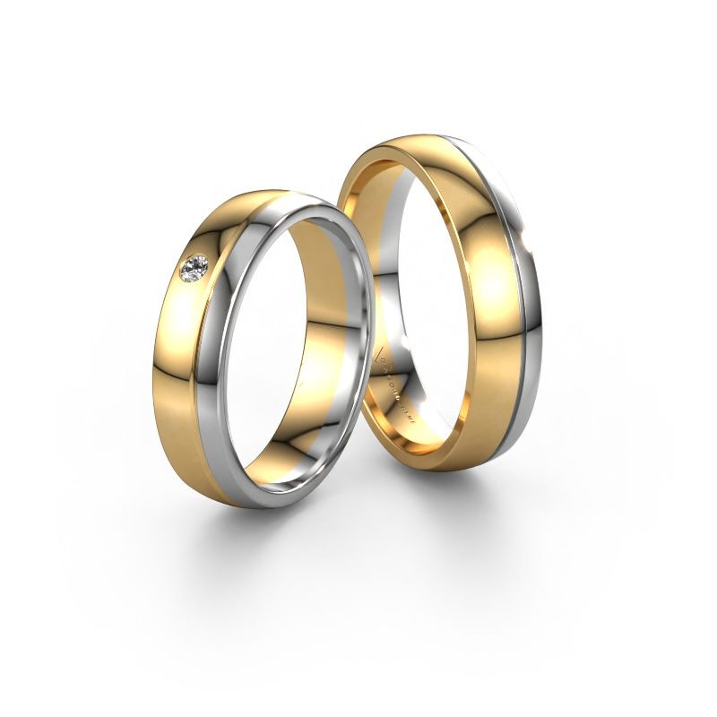 Wedding rings set WH0301LM25AP ±5x1.7 mm 14 Carat gold diamond 0.03 crt