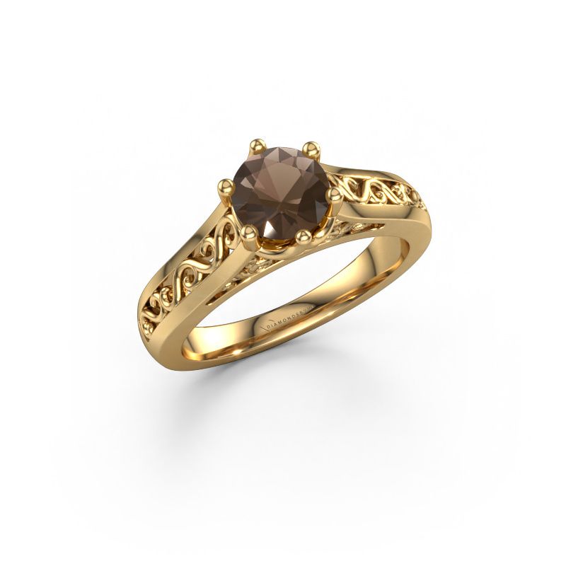 Image of Engagement ring Shan 585 gold smokey quartz 6 mm