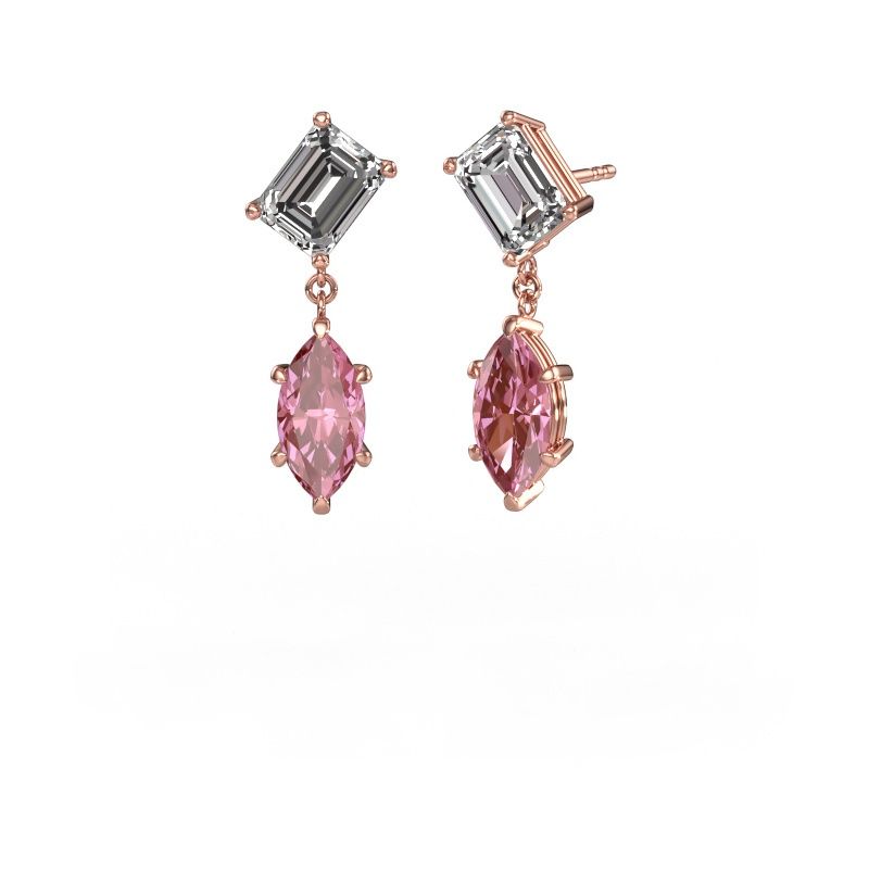 Pendants d'oreilles Toi et Moi EME MRQ 585 or rose zircone 8x6 mm