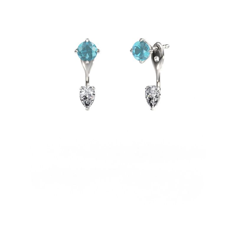 Oorhangers Kate RND-PER 585 witgoud blauw topaas 5 mm