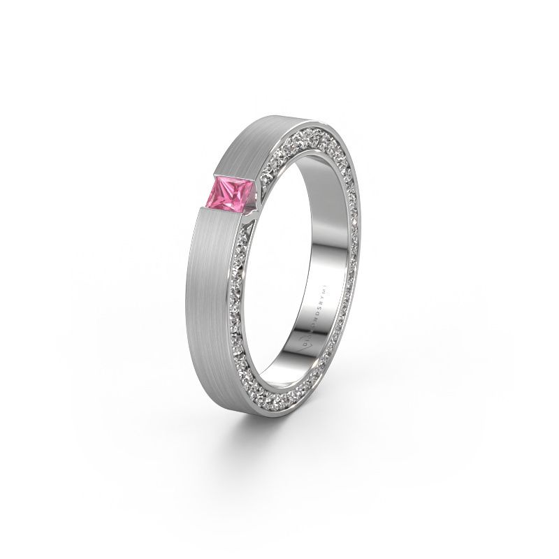 Trouwring WH2140L14B 585 witgoud roze saffier ±3,5x2 mm