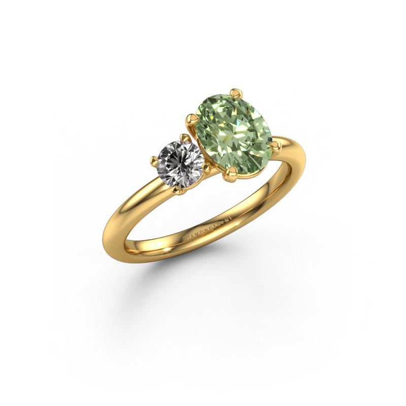 Engagement ring Toi et Moi OVL-RND 585 gold green lab grown diamond 8x6 mm