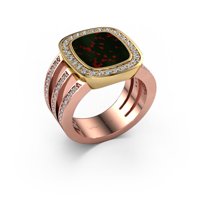 Signet ring Tijn 585 rose gold bloodstone 13x11 mm